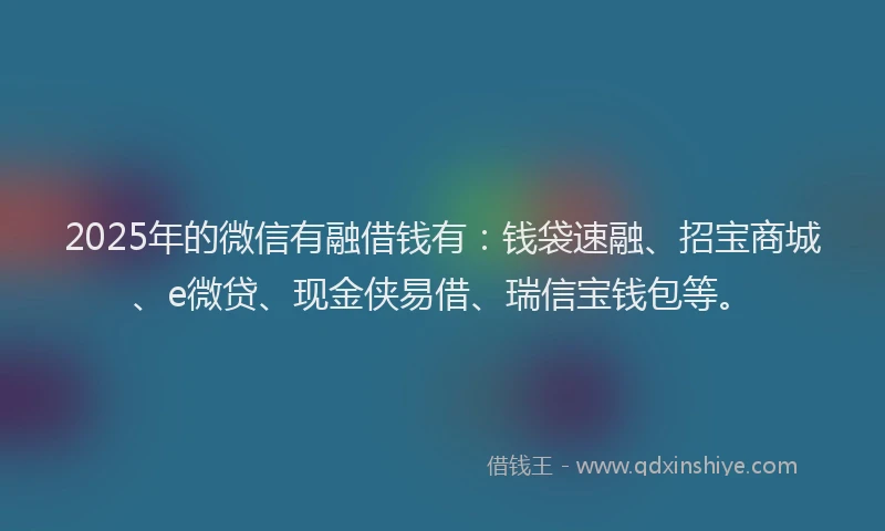 2025年的微信有融借钱有：钱袋速融、招宝商城、e微贷、现金侠易借、瑞信宝钱包等。