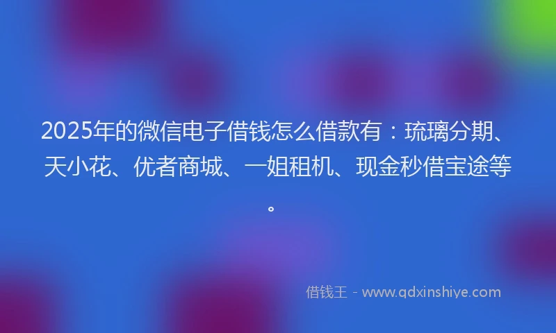 2025年的微信电子借钱怎么借款有：琉璃分期、天小花、优者商城、一姐租机、现金秒借宝途等。