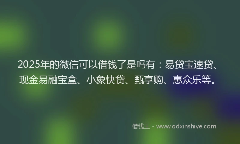 2025年的微信可以借钱了是吗有：易贷宝速贷、现金易融宝盒、小象快贷、甄享购、惠众乐等。