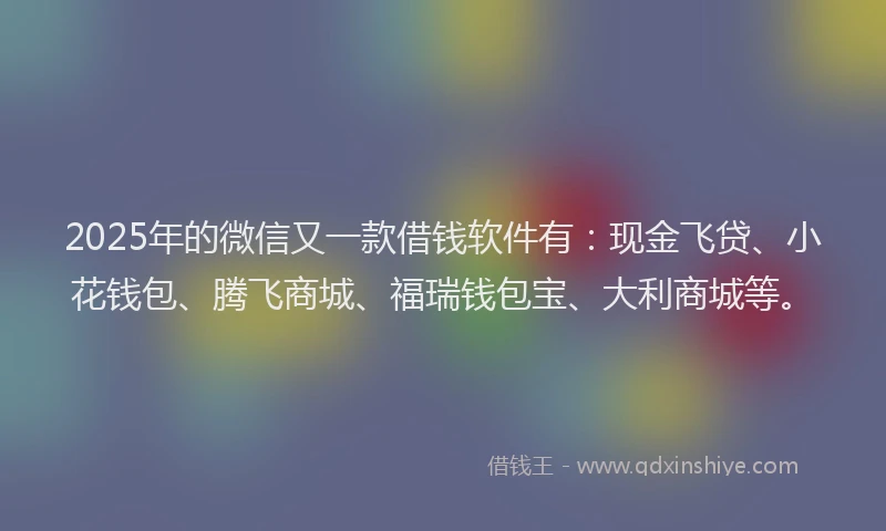 2025年的微信又一款借钱软件有：现金飞贷、小花钱包、腾飞商城、福瑞钱包宝、大利商城等。