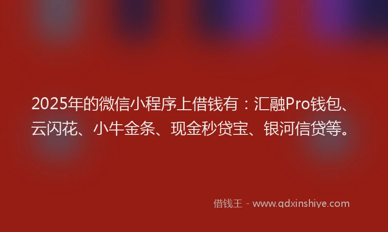 2025年的微信小程序上借钱有：汇融Pro钱包、云闪花、小牛金条、现金秒贷宝、银河信贷等。