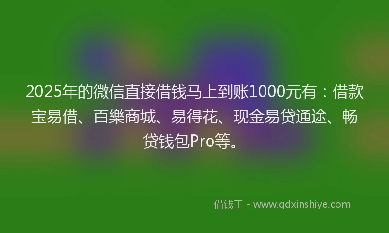 2025年的微信直接借钱马上到账1000元有：借款宝易借、百樂商城、易得花、现金易贷通途、畅贷钱包Pro等。