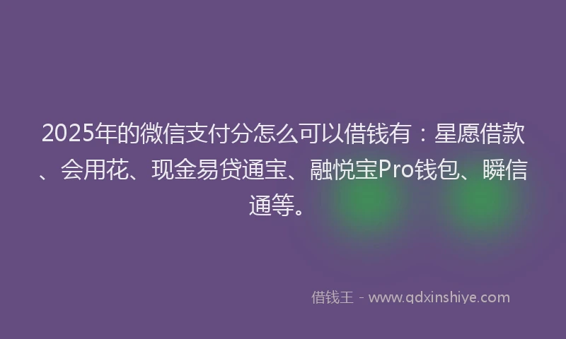 2025年的微信支付分怎么可以借钱有：星愿借款、会用花、现金易贷通宝、融悦宝Pro钱包、瞬信通等。
