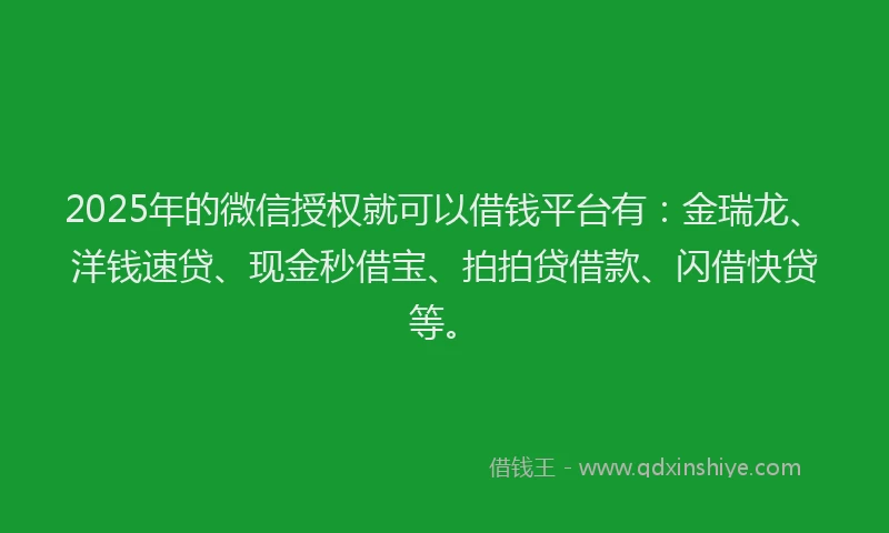 2025年的微信授权就可以借钱平台有：金瑞龙、洋钱速贷、现金秒借宝、拍拍贷借款、闪借快贷等。