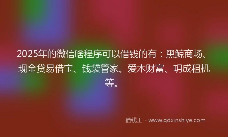 2025年的微信啥程序可以借钱的有：黑鲸商场、现金贷易借宝、钱袋管家、爱木财富、玥成租机等。