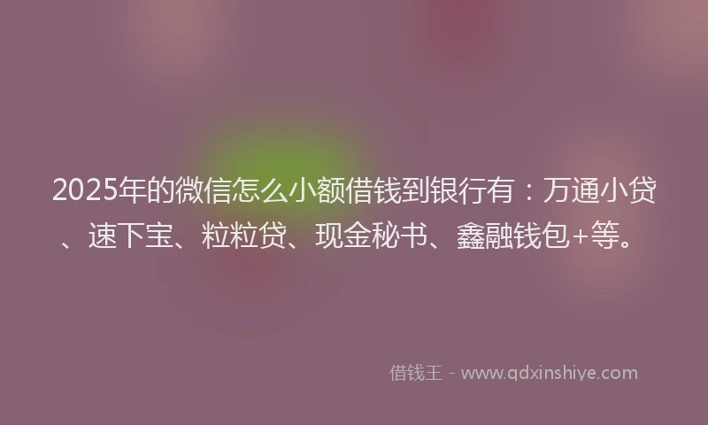 2025年的微信怎么小额借钱到银行有：万通小贷、速下宝、粒粒贷、现金秘书、鑫融钱包+等。