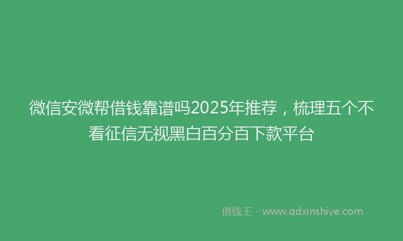 微信安微帮借钱靠谱吗2025年推荐，梳理五个不看征信无视黑白百分百下款平台