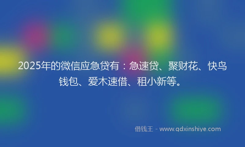 2025年的微信应急贷有：急速贷、聚财花、快鸟钱包、爱木速借、租小新等。