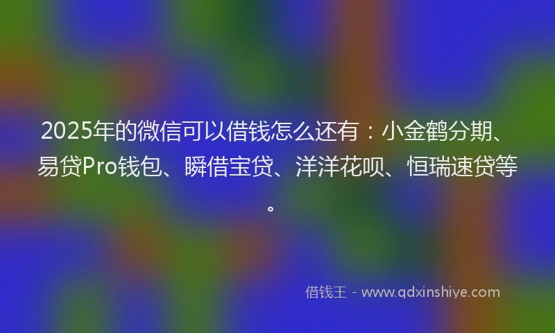 2025年的微信可以借钱怎么还有：小金鹤分期、易贷Pro钱包、瞬借宝贷、洋洋花呗、恒瑞速贷等。