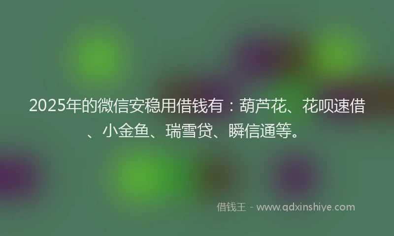 2025年的微信安稳用借钱有：葫芦花、花呗速借、小金鱼、瑞雪贷、瞬信通等。