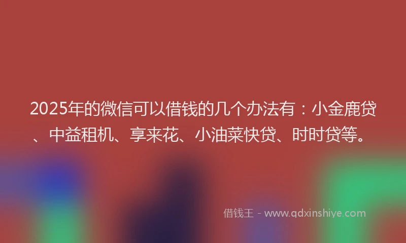 2025年的微信可以借钱的几个办法有：小金鹿贷、中益租机、享来花、小油菜快贷、时时贷等。
