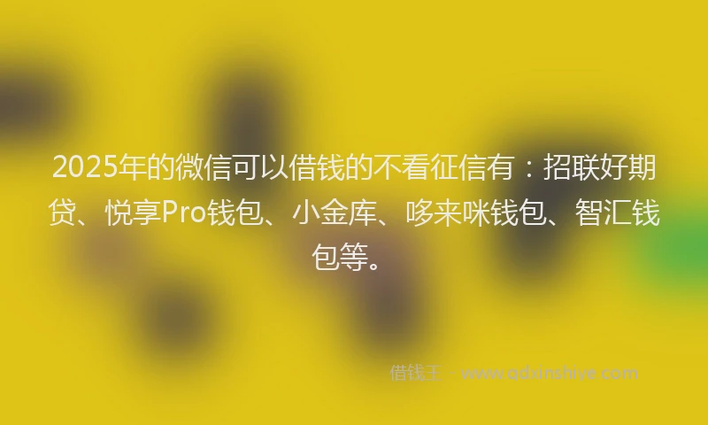 2025年的微信可以借钱的不看征信有：招联好期贷、悦享Pro钱包、小金库、哆来咪钱包、智汇钱包等。