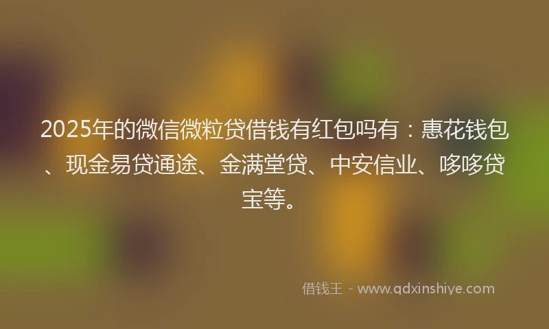 2025年的微信微粒贷借钱有红包吗有：惠花钱包、现金易贷通途、金满堂贷、中安信业、哆哆贷宝等。