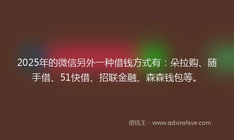 2025年的微信另外一种借钱方式有：朵拉购、随手借、51快借、招联金融、森森钱包等。