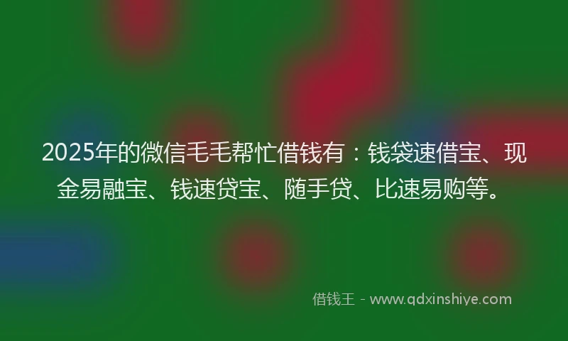 2025年的微信毛毛帮忙借钱有：钱袋速借宝、现金易融宝、钱速贷宝、随手贷、比速易购等。