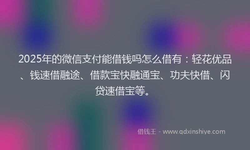 2025年的微信支付能借钱吗怎么借有：轻花优品、钱速借融途、借款宝快融通宝、功夫快借、闪贷速借宝等。