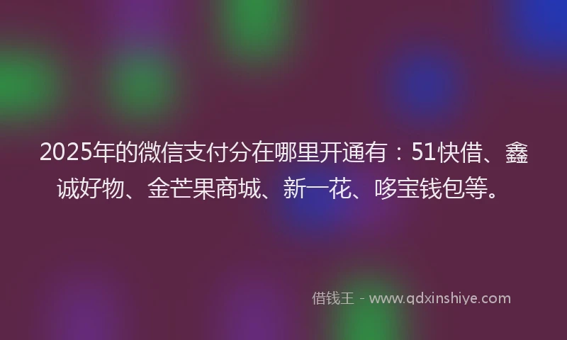 2025年的微信支付分在哪里开通有：51快借、鑫诚好物、金芒果商城、新一花、哆宝钱包等。