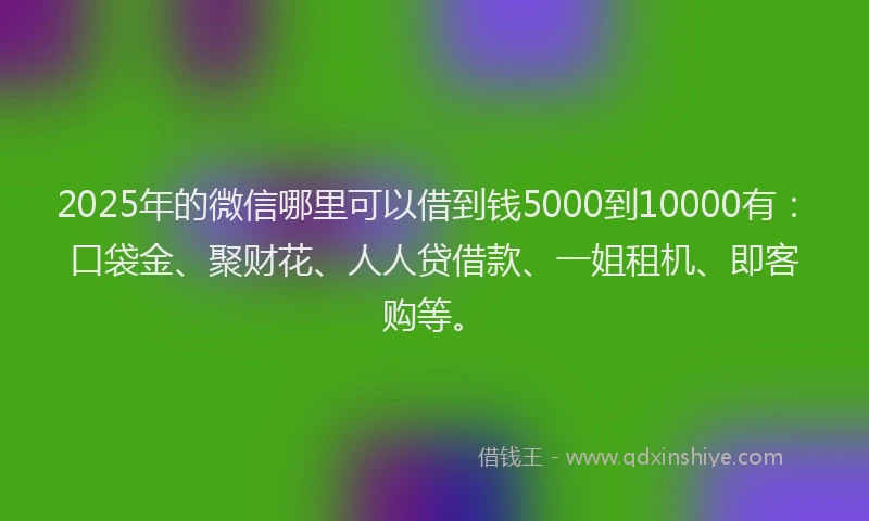 2025年的微信哪里可以借到钱5000到10000有：口袋金、聚财花、人人贷借款、一姐租机、即客购等。
