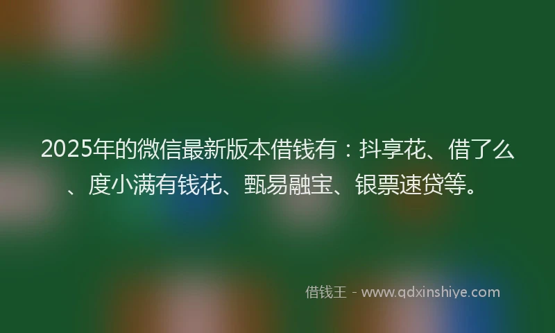 2025年的微信最新版本借钱有：抖享花、借了么、度小满有钱花、甄易融宝、银票速贷等。