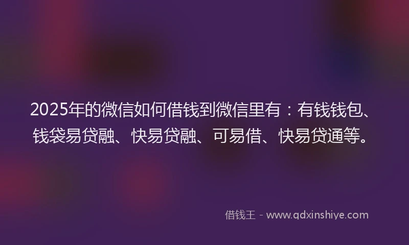 2025年的微信如何借钱到微信里有：有钱钱包、钱袋易贷融、快易贷融、可易借、快易贷通等。