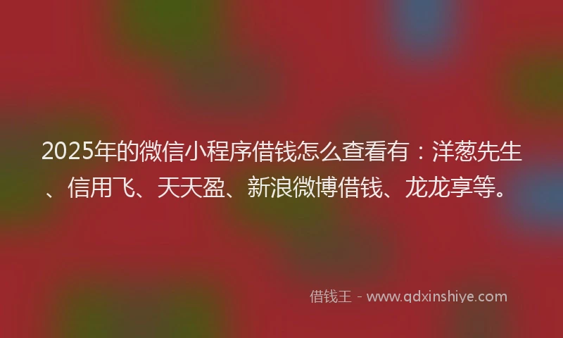 2025年的微信小程序借钱怎么查看有：洋葱先生、信用飞、天天盈、新浪微博借钱、龙龙享等。