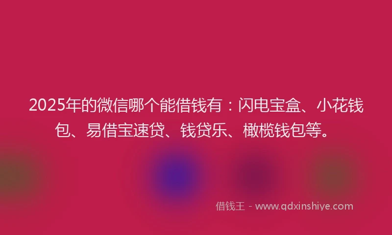 2025年的微信哪个能借钱有：闪电宝盒、小花钱包、易借宝速贷、钱贷乐、橄榄钱包等。