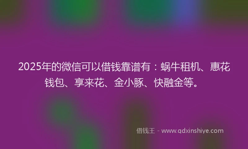 2025年的微信可以借钱靠谱有：蜗牛租机、惠花钱包、享来花、金小豚、快融金等。