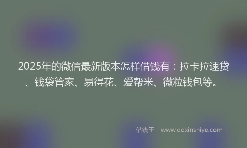 2025年的微信最新版本怎样借钱有：拉卡拉速贷、钱袋管家、易得花、爱帮米、微粒钱包等。