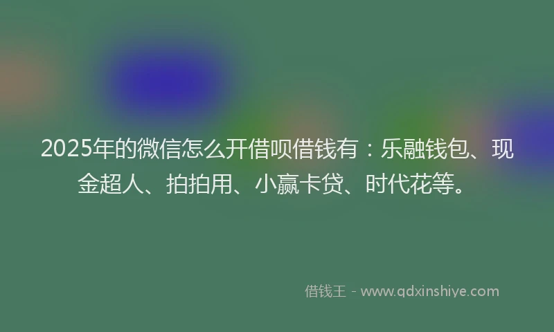 2025年的微信怎么开借呗借钱有：乐融钱包、现金超人、拍拍用、小赢卡贷、时代花等。