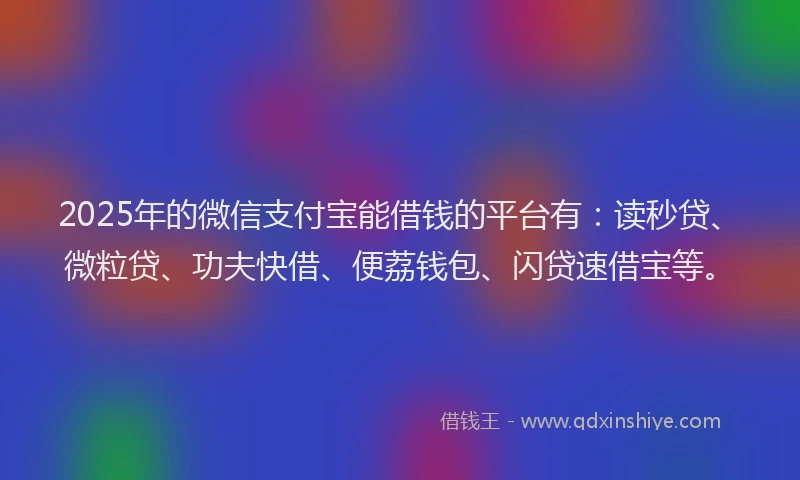 2025年的微信支付宝能借钱的平台有：读秒贷、微粒贷、功夫快借、便荔钱包、闪贷速借宝等。
