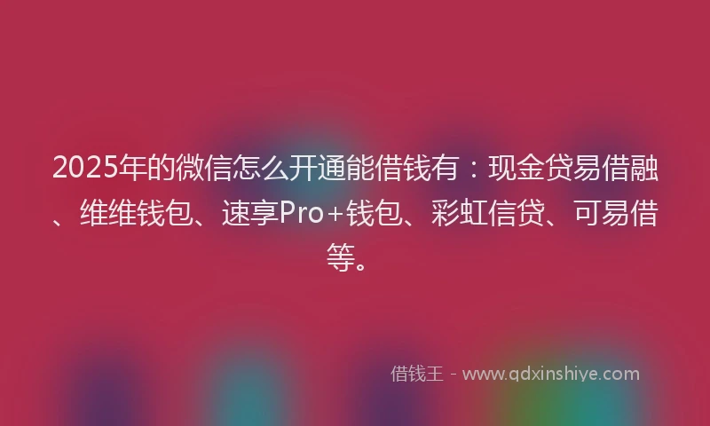 2025年的微信怎么开通能借钱有：现金贷易借融、维维钱包、速享Pro+钱包、彩虹信贷、可易借等。