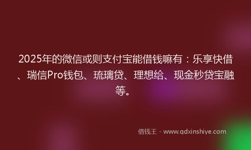 2025年的微信或则支付宝能借钱嘛有：乐享快借、瑞信Pro钱包、琉璃贷、理想给、现金秒贷宝融等。