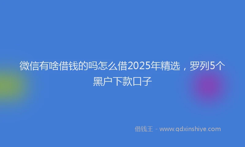 微信有啥借钱的吗怎么借2025年精选，罗列5个黑户下款口子
