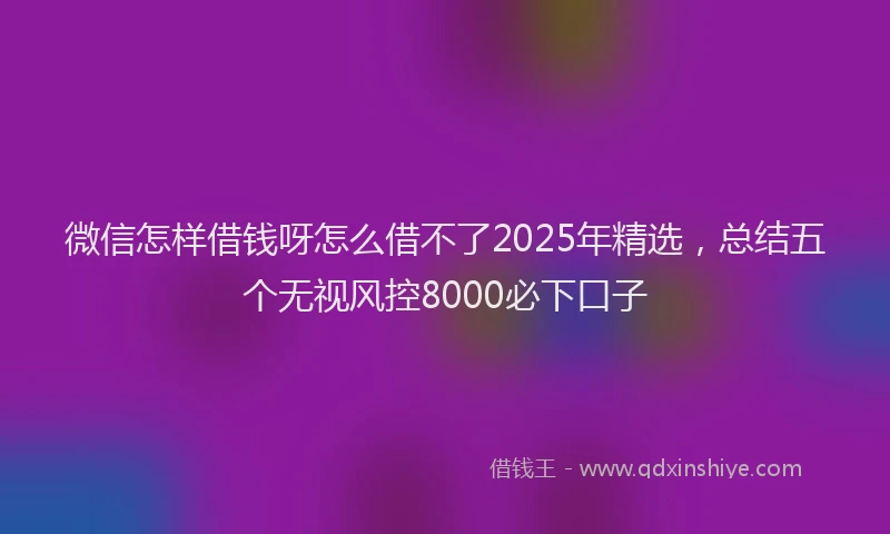 微信怎样借钱呀怎么借不了2025年精选，总结五个无视风控8000必下口子