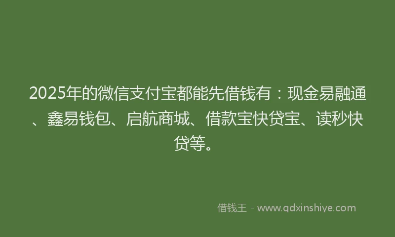 2025年的微信支付宝都能先借钱有：现金易融通、鑫易钱包、启航商城、借款宝快贷宝、读秒快贷等。