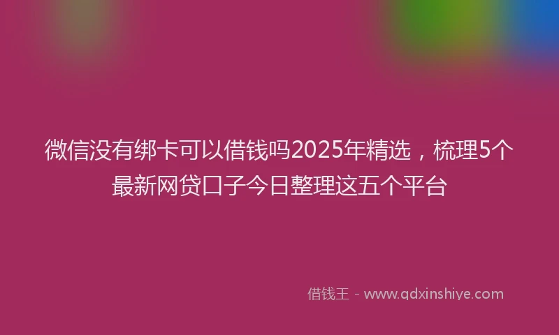 微信没有绑卡可以借钱吗2025年精选，梳理5个最新网贷口子今日整理这五个平台