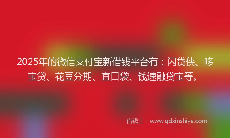 2025年的微信支付宝新借钱平台有：闪贷侠、哆宝贷、花豆分期、宜口袋、钱速融贷宝等。