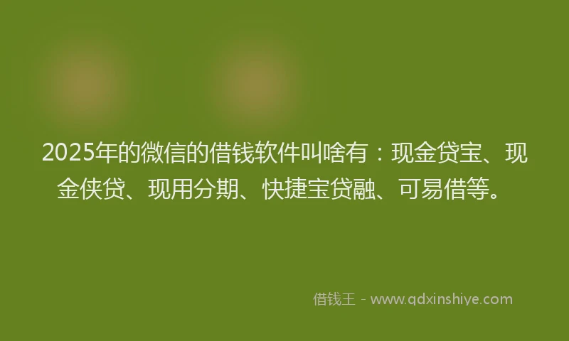 2025年的微信的借钱软件叫啥有：现金贷宝、现金侠贷、现用分期、快捷宝贷融、可易借等。