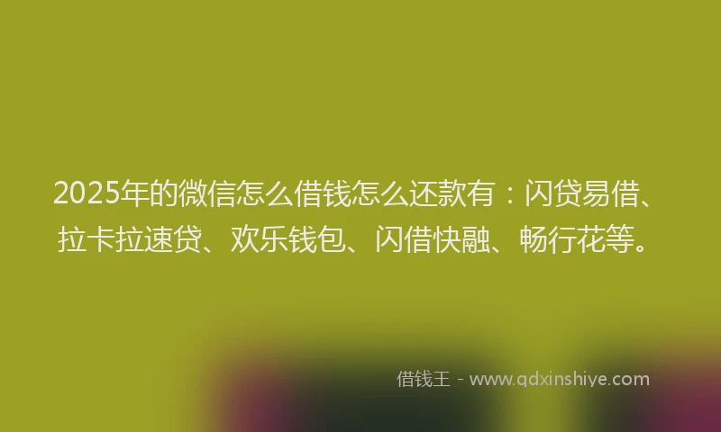 2025年的微信怎么借钱怎么还款有：闪贷易借、拉卡拉速贷、欢乐钱包、闪借快融、畅行花等。