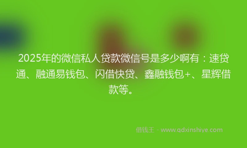 2025年的微信私人贷款微信号是多少啊有：速贷通、融通易钱包、闪借快贷、鑫融钱包+、星辉借款等。