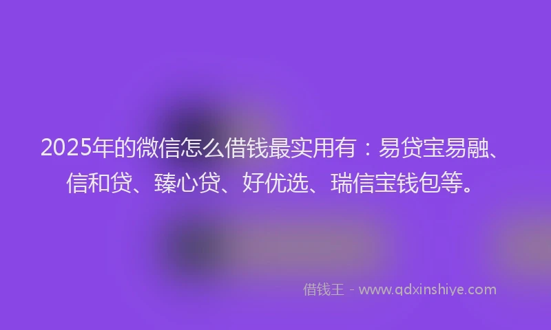 2025年的微信怎么借钱最实用有：易贷宝易融、信和贷、臻心贷、好优选、瑞信宝钱包等。