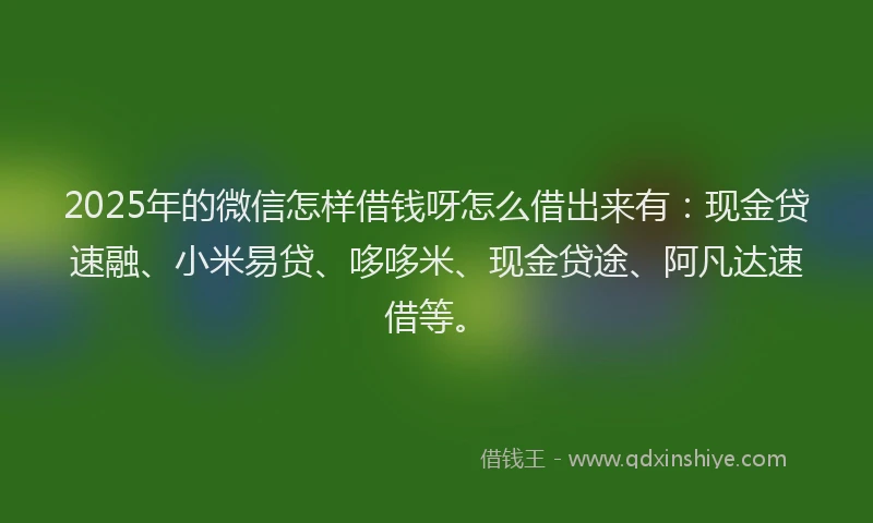 2025年的微信怎样借钱呀怎么借出来有：现金贷速融、小米易贷、哆哆米、现金贷途、阿凡达速借等。