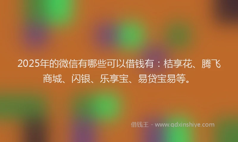 2025年的微信有哪些可以借钱有：桔享花、腾飞商城、闪银、乐享宝、易贷宝易等。