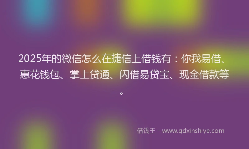 2025年的微信怎么在捷信上借钱有：你我易借、惠花钱包、掌上贷通、闪借易贷宝、现金借款等。