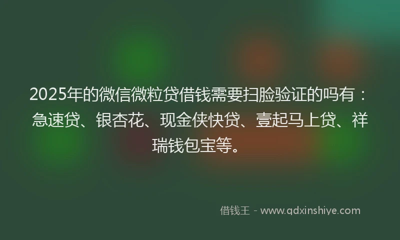 2025年的微信微粒贷借钱需要扫脸验证的吗有：急速贷、银杏花、现金侠快贷、壹起马上贷、祥瑞钱包宝等。