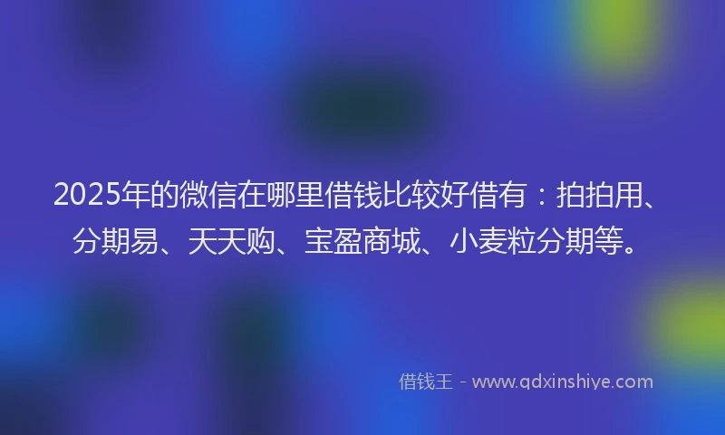 2025年的微信在哪里借钱比较好借有：拍拍用、分期易、天天购、宝盈商城、小麦粒分期等。