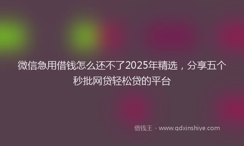 微信急用借钱怎么还不了2025年精选，分享五个秒批网贷轻松贷的平台