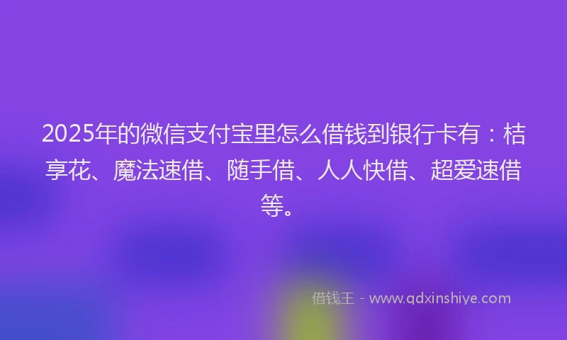 2025年的微信支付宝里怎么借钱到银行卡有：桔享花、魔法速借、随手借、人人快借、超爱速借等。