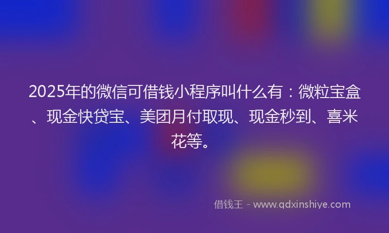 2025年的微信可借钱小程序叫什么有：微粒宝盒、现金快贷宝、美团月付取现、现金秒到、喜米花等。