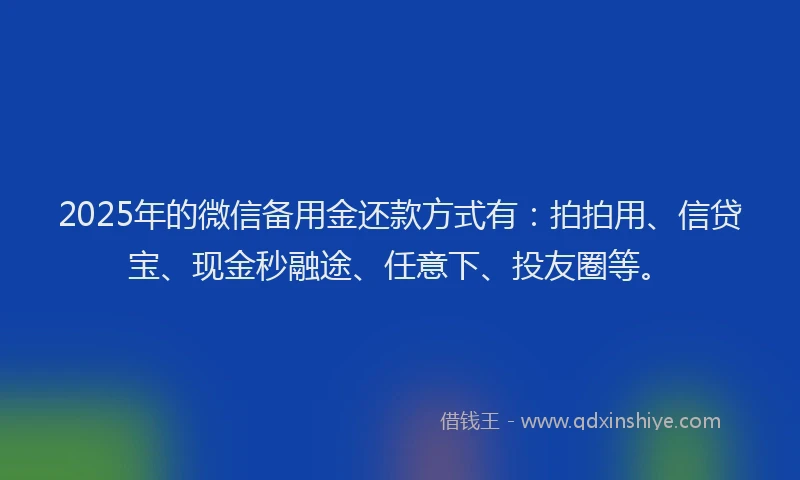 2025年的微信备用金还款方式有：拍拍用、信贷宝、现金秒融途、任意下、投友圈等。